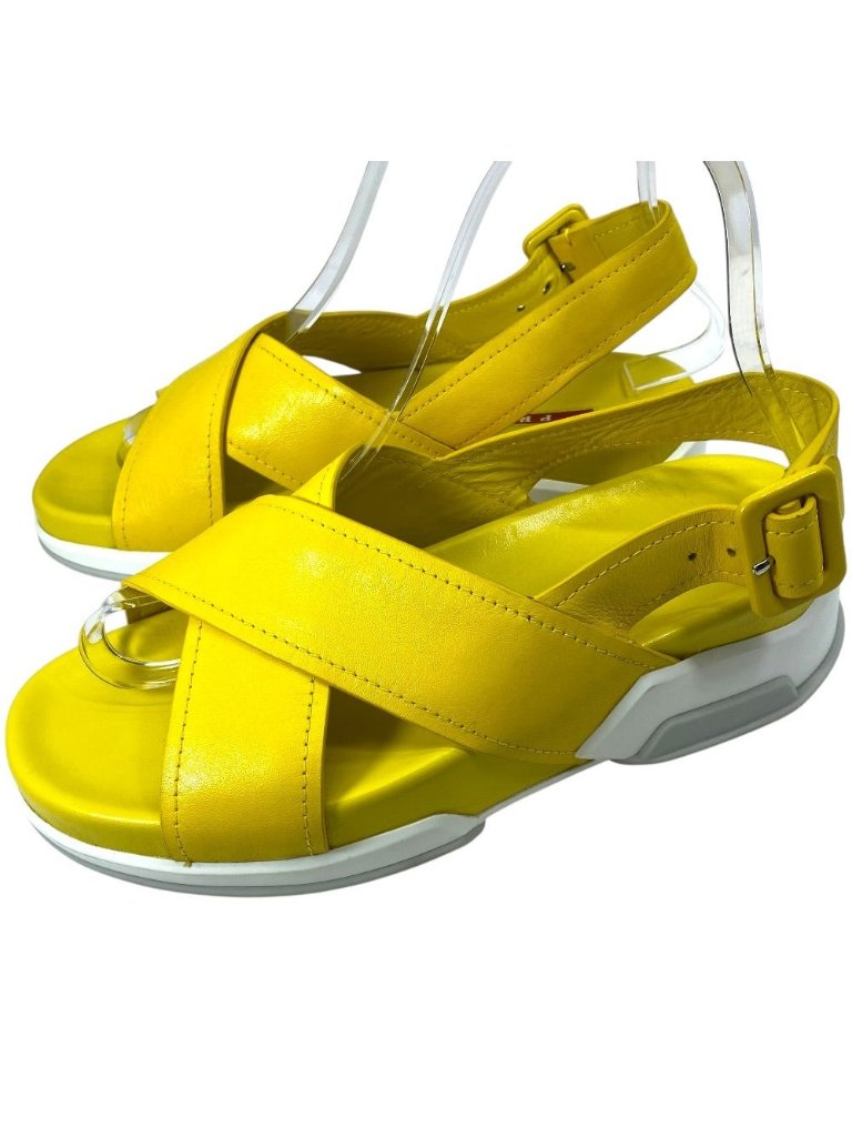 Prada Cross Strap Sports Sandals Thick Sole Leather Yellow Active Mode Light
